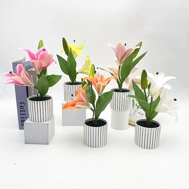 Lily Flower Faux Bonsai Tabletop Decor Interior Arrangement Prop Photographic