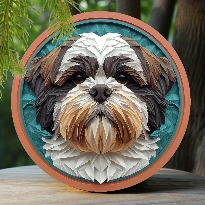

2d Flat 20*20cm, Shih Tzu Dog Themed Wooden Sign, Spring Origami Design, Round Wreath Decor for Windows & Dorms, Perfect Father s Gift 20x20cm