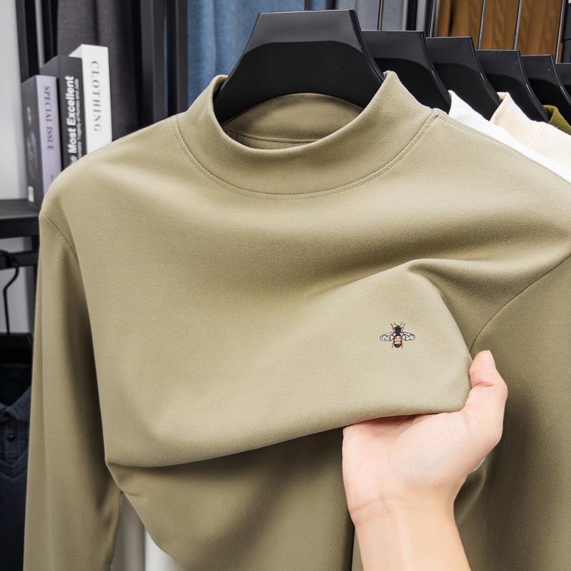 

Men s Half High Collar Hoodie Autumn Exquisite Bee Print Long Sleeve T-Shirt Fashion Casual Men sWear 4XL