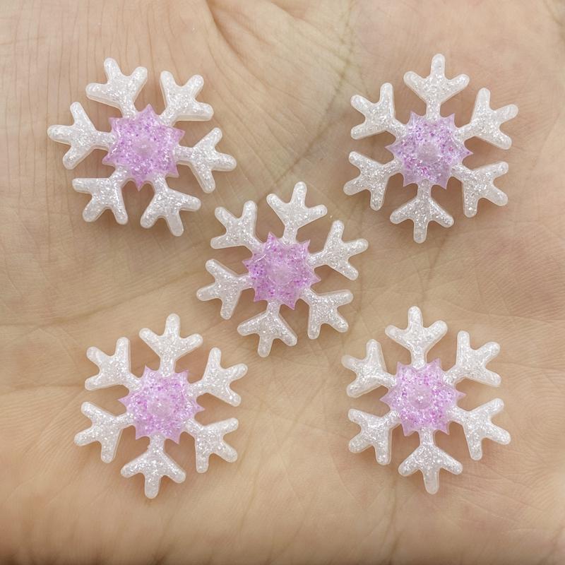 10PCS Merry Christmas Resin Shiny Snowflakes Flat Backs Craft Mini Xmas Decoration Supplies New Year Navidad
