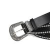 American fashion punk style belt for men and women, trendy carved silver buckle, rivet decoration, versatile belt for women