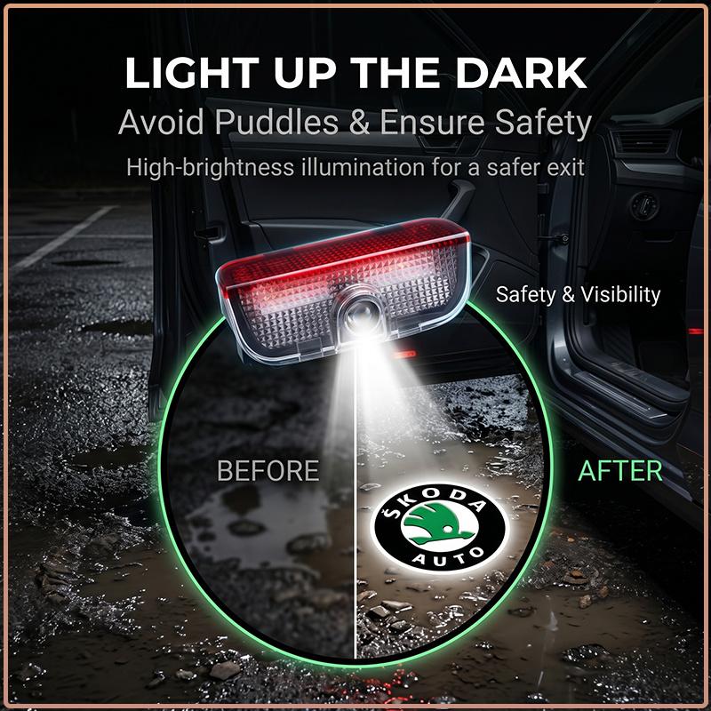 2 Stück Auto LED Tür Willkommens-Projektorleuchten Kabellose Geister Schatten Trittbeleuchtung für Skoda Octavia A5 A7 Fabia 1 Superb Kamiq Rapid Yeti Citigo S Kodiak