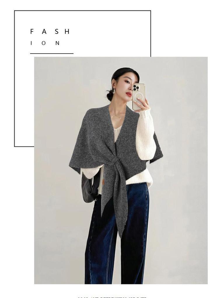 Extra großer roter Dreiecksschal aus Merinowolle - Gestrickte Stola für Damen, Wärme für Herbst/Winter