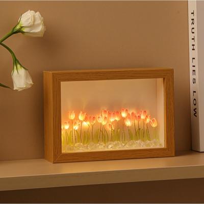 Cornice Portafoto in Legno Fai da Te Fiore di Tulipano Mare Decorazioni per la Casa Ornamenti Luci d'Atmosfera Regali per San Valentino Festa della Mamma Compleanno