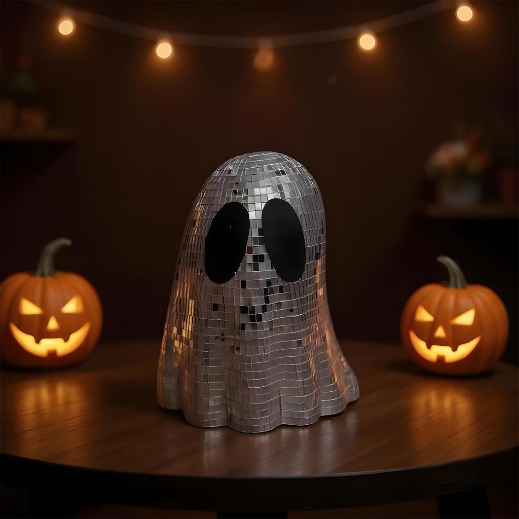 Disco Ball Ghost Halloween Centerpiece Glitter Ghost Sign Decor Tiered Tray Ornaments for Fireplace Mantle Table Desk Home