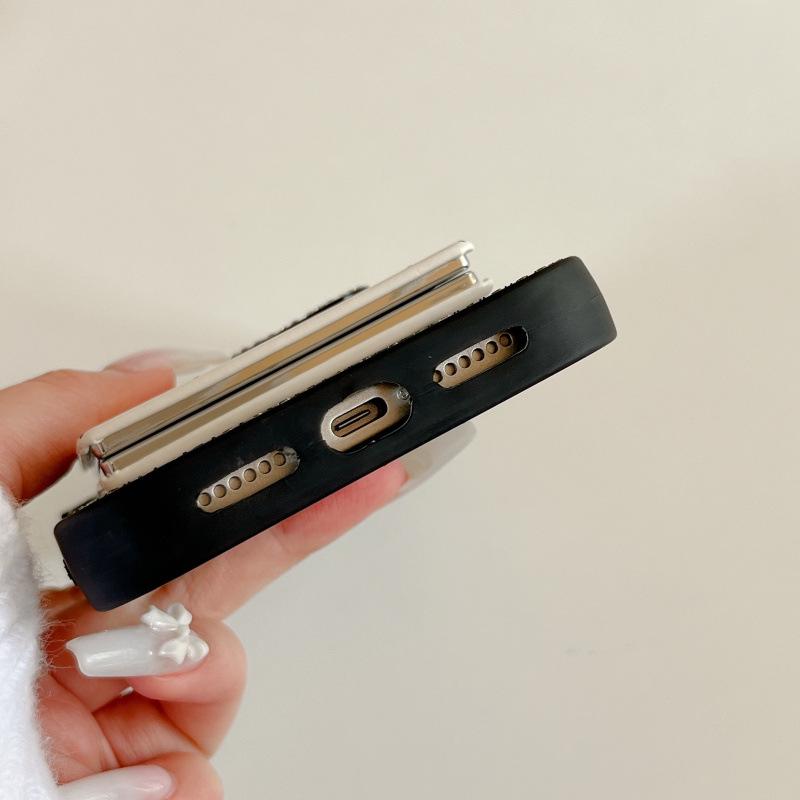 Ins Cute Double-Sided Rhinestone Full Screen KT Makeup Mirror for iPhone 17 Pro Max/16/15 Pro Max Cases.