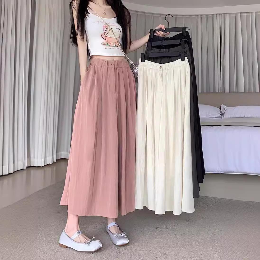 

2024 Юбка миди А-силуэта из ледяного шелка тенсел плиссе с высокой талией большого размера L