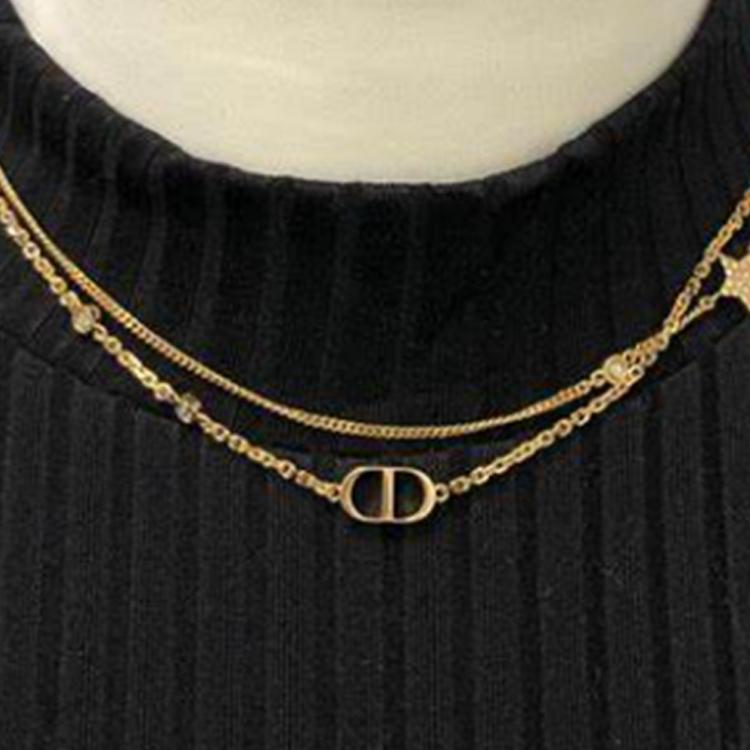 Dior Solid Design Metal White Crystal Necklace Women Necklace Gold 106964268