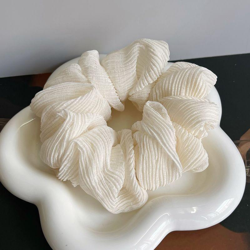 Solid Color Pleated Fabric Hair Ring Women Simple Cream Style High Elastic Scrunchie High-end Hair Accessories