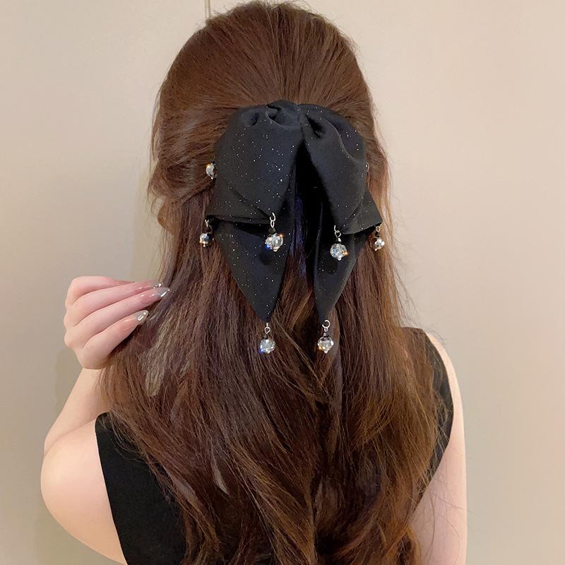 Elegant Retro Satin Bow Hair Clip for Women - Perfect for Low Ponytails and Head Ornaments