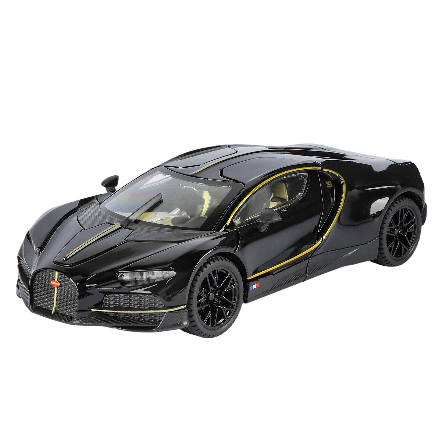 

1/24 Bugatti Tourbillon Chiron Модель спортивного автомобиля из сплава Литой металл Гоночные суперкары Модель автомобиля Симуляция звука и света Детский подарок чёрный