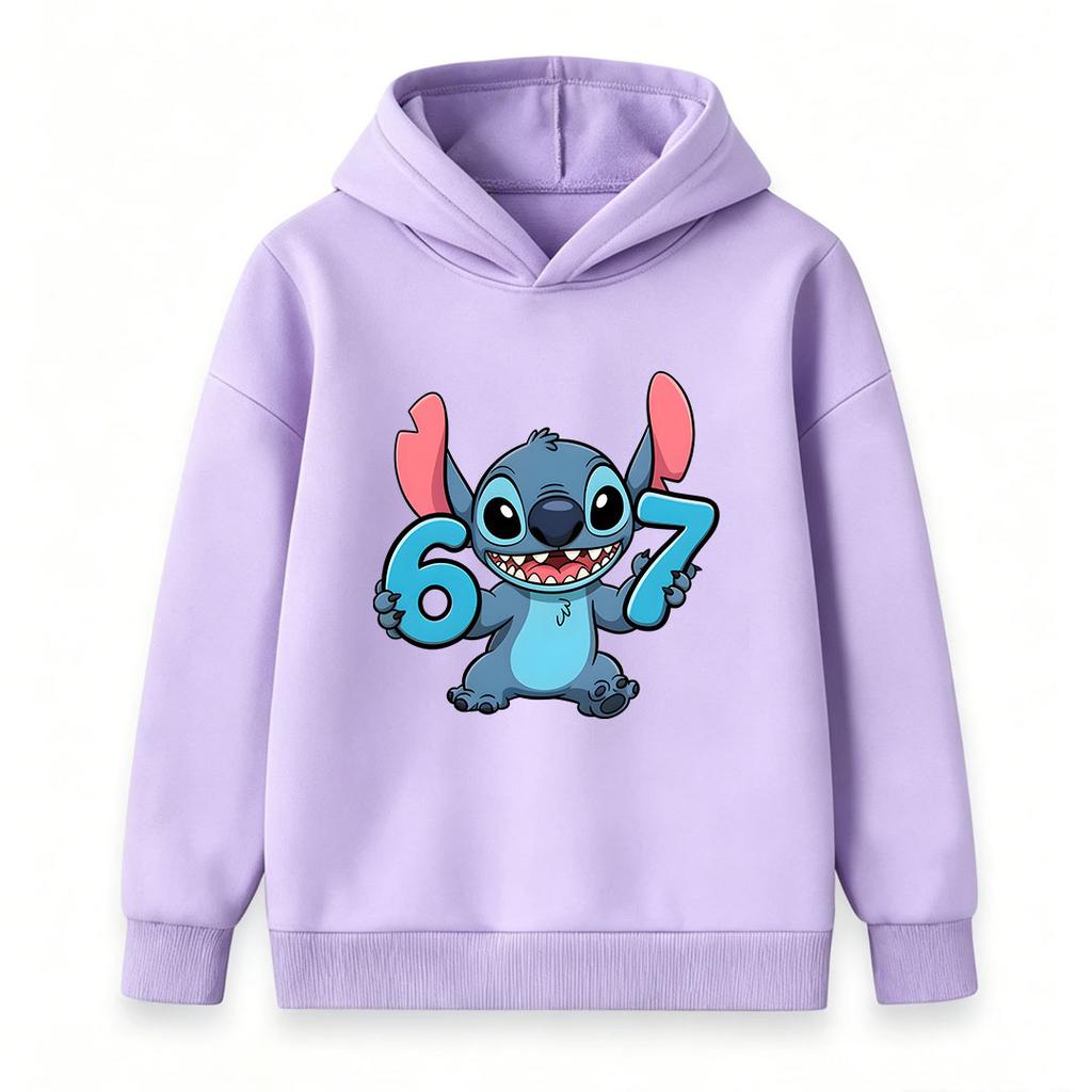 Kids Boys Girls Cute 67 Number Blue Alien Cartoon Print Pullover Hoodie Soft Casual Long Sleeve Hooded Sweatshirt For Daily Wear And School Activities