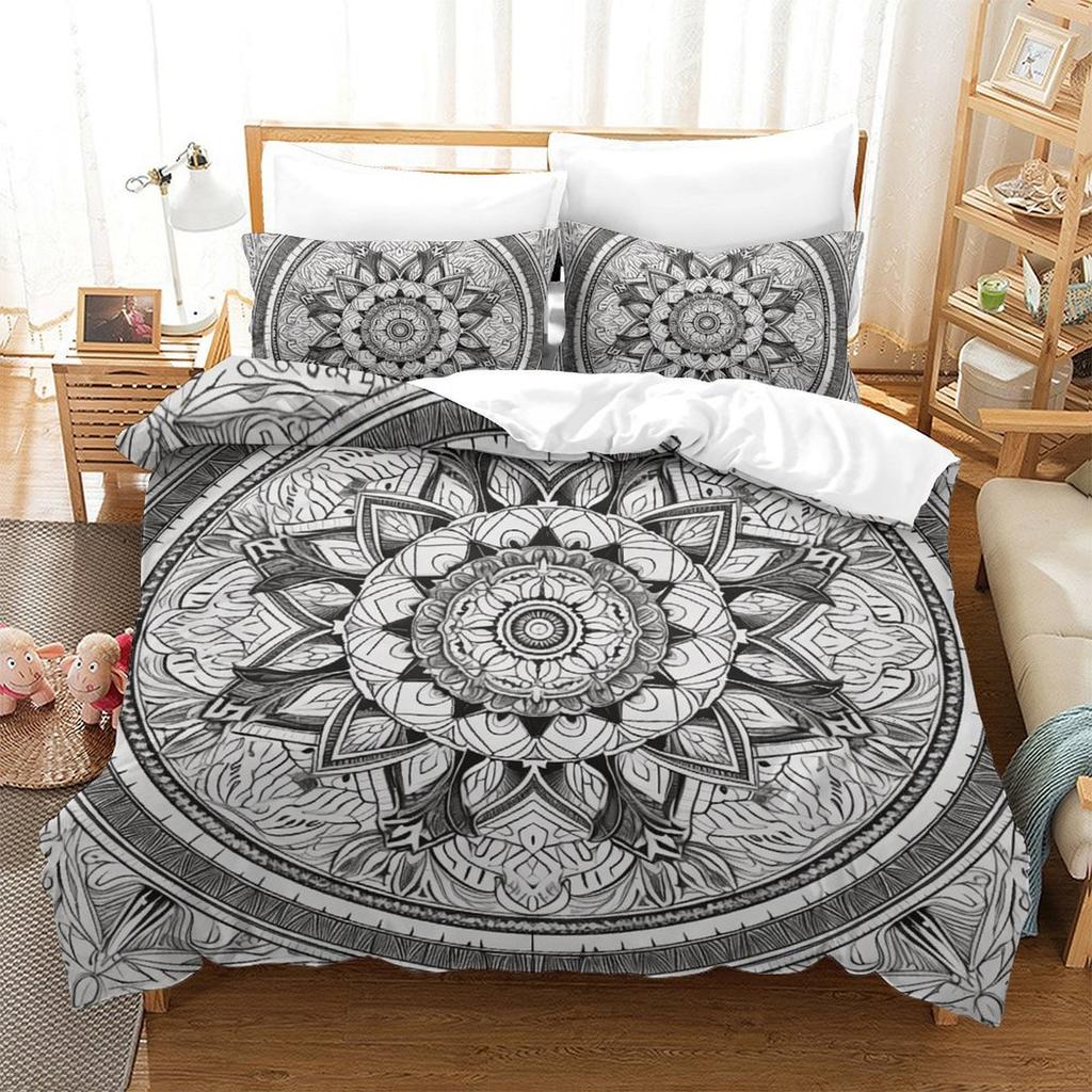 Black And White Mandala 3D Digital Printing Polyester Quilt Cover Two Or Three Pieces Can Be