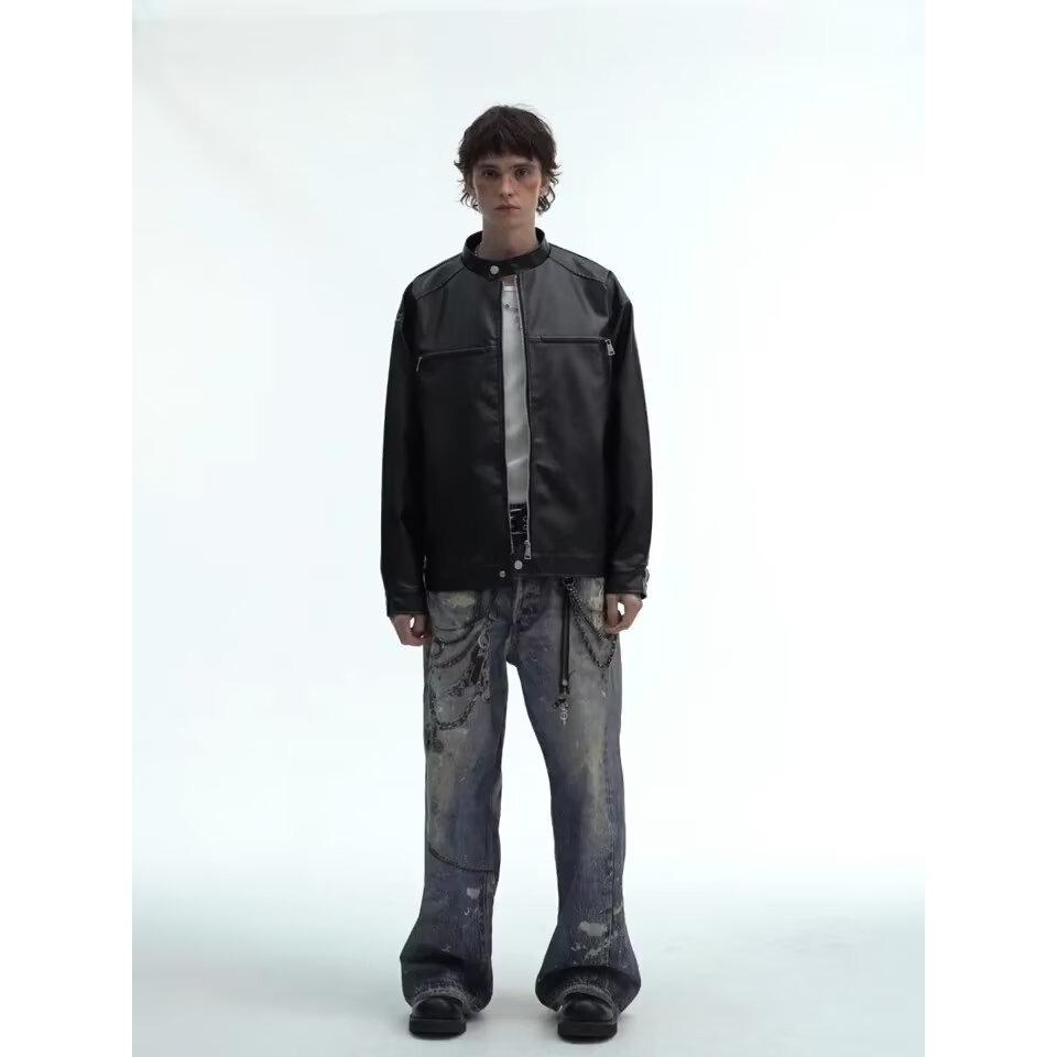 Boyue high-end shoulder pads, short functional wind jackets, men's and women's American high-street trendy brands ins locomotive jackets, coffee color
