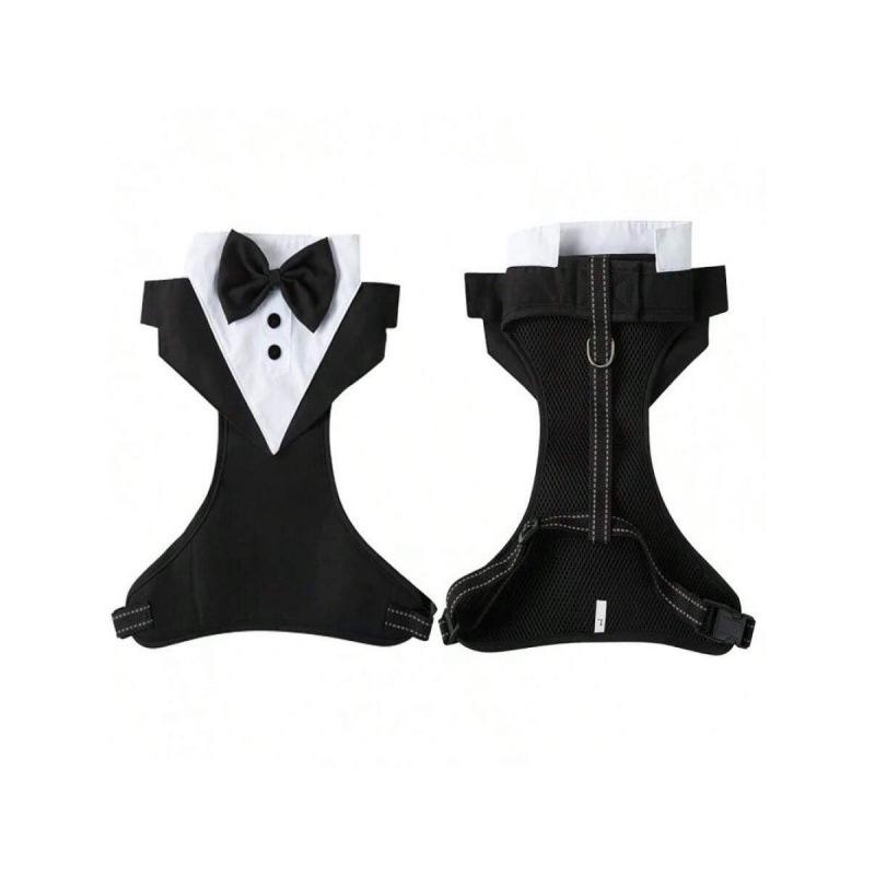 

Dog Wedding Suit with Leash: Dowry Vest with Bow Tie Pet Harness Medium чорний