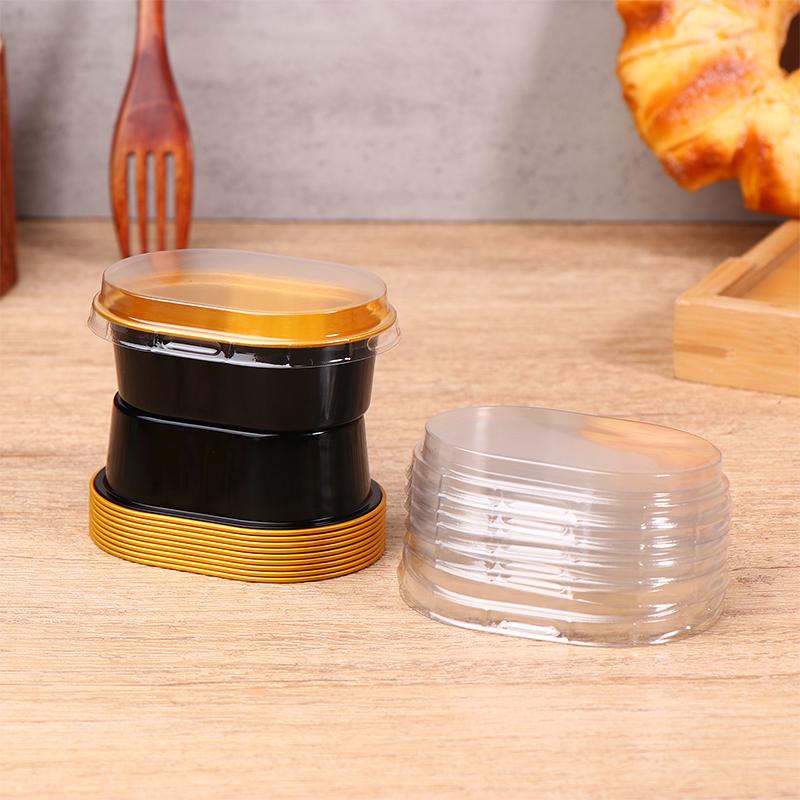 10Pcs Aluminum Foil Cupcake Cups With Lids Non-Stick Foil Baking Cups 68Ml Oval Pudding Dessert Cups Wedding Party Supplies