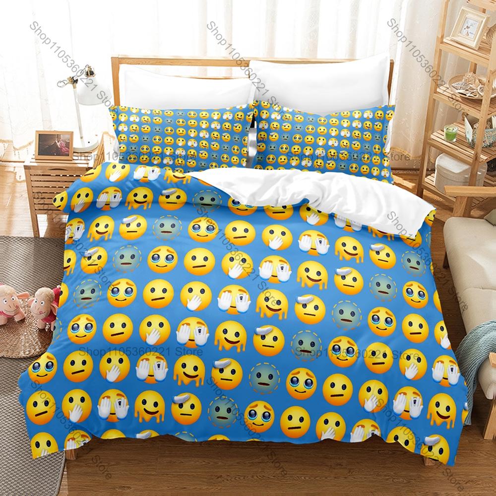 Vibrant Cartoon Fun Expression Full Printed 3PCS Bedding Duvet Cover + 2 Pillowcases Dorm Home Decoration