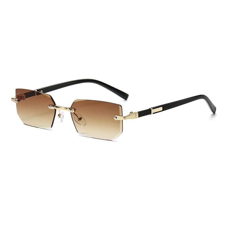 Ochelari de soare la modă pentru bărbați, stil nou european și american de afaceri, fără rame, cu ornamente metalice, ochelari de soare de personalitate pentru femei, în culori jeleu.