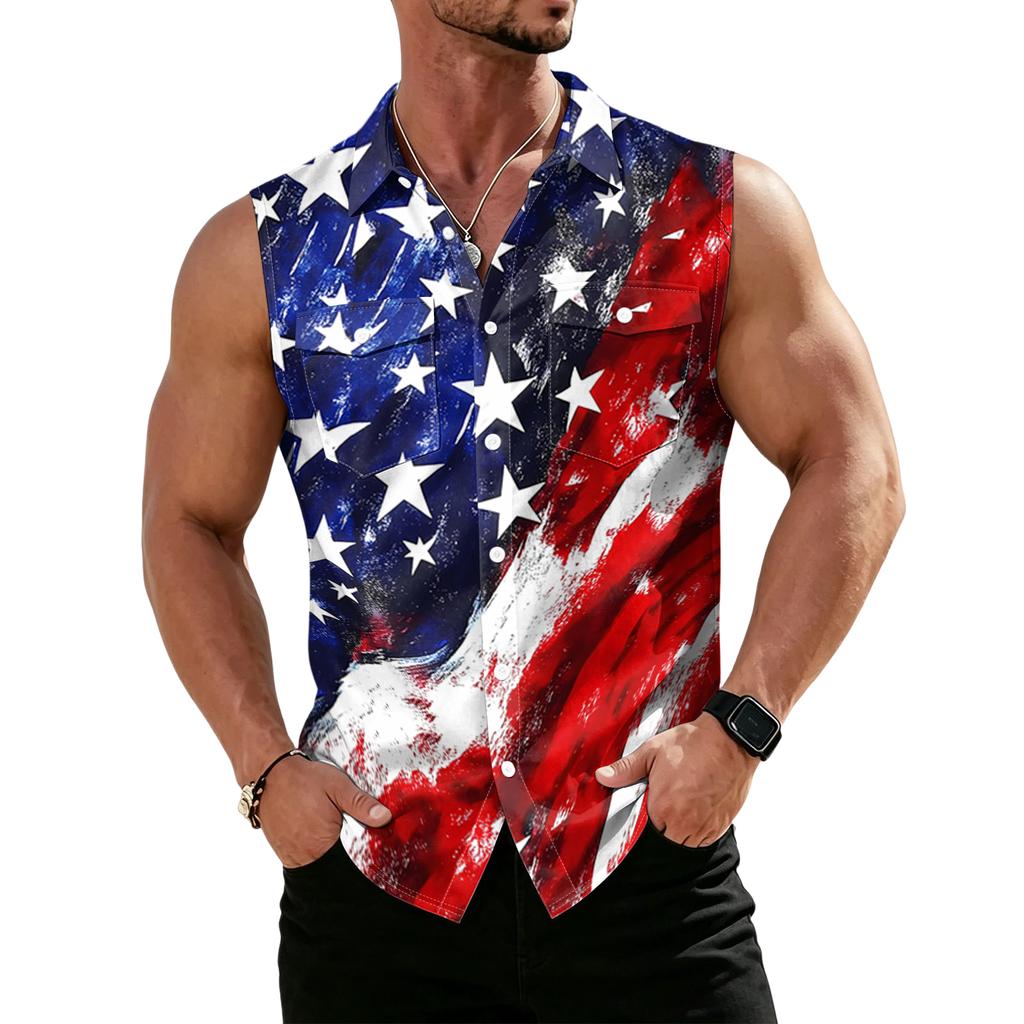 Men's Workwear Lapel Button-Down Vest Shirt - Lightweight Sleeveless Top