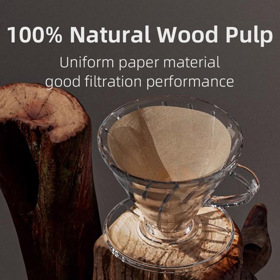 Coffee Paper Filters 100PCs/40PCs Unbleached V01 V02 Cone Filter Pour Over Natural Wood Pulp 60 Degree Drip Coffee Paper Filters