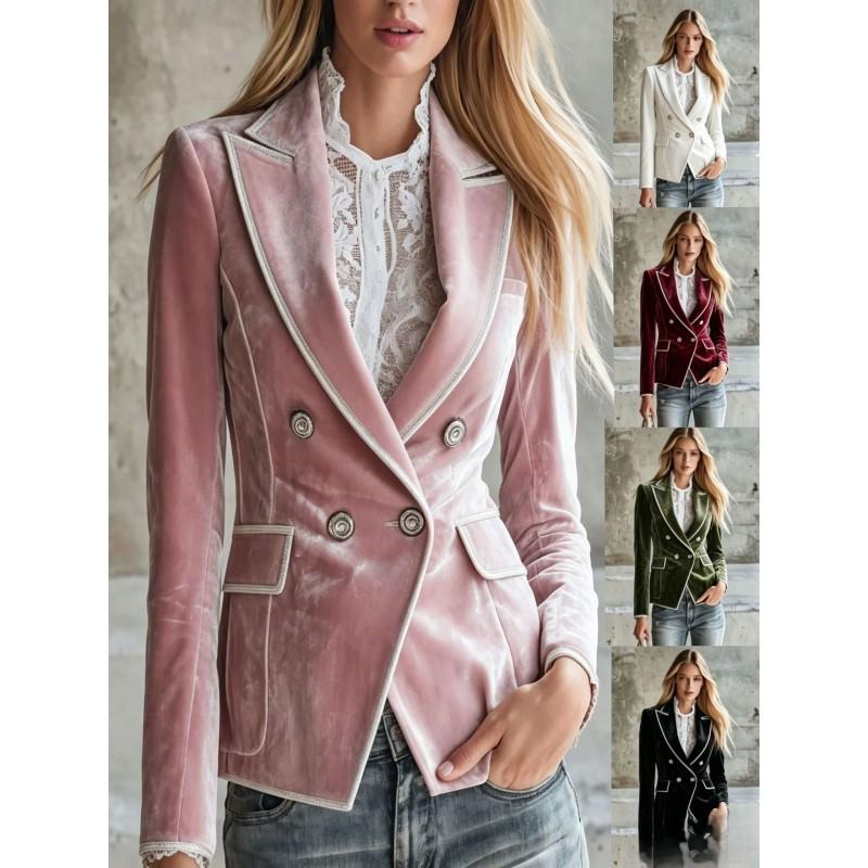 Womens Slim Fit Double-Breasted Blazer Jacket