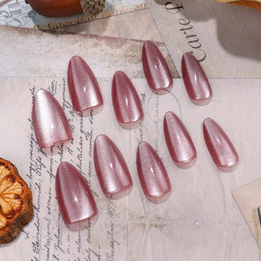 Solid Color Cat Eye Oval Medium-Long Luxury Wearable Nails