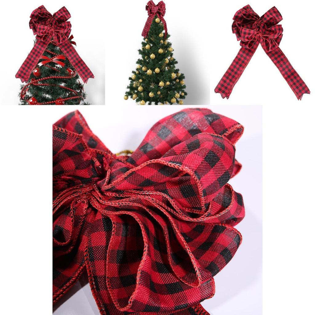 Stylish Red And Black Check Bow Tree Ornament Designed For Christmas Tree Decoration And Festive Cheer