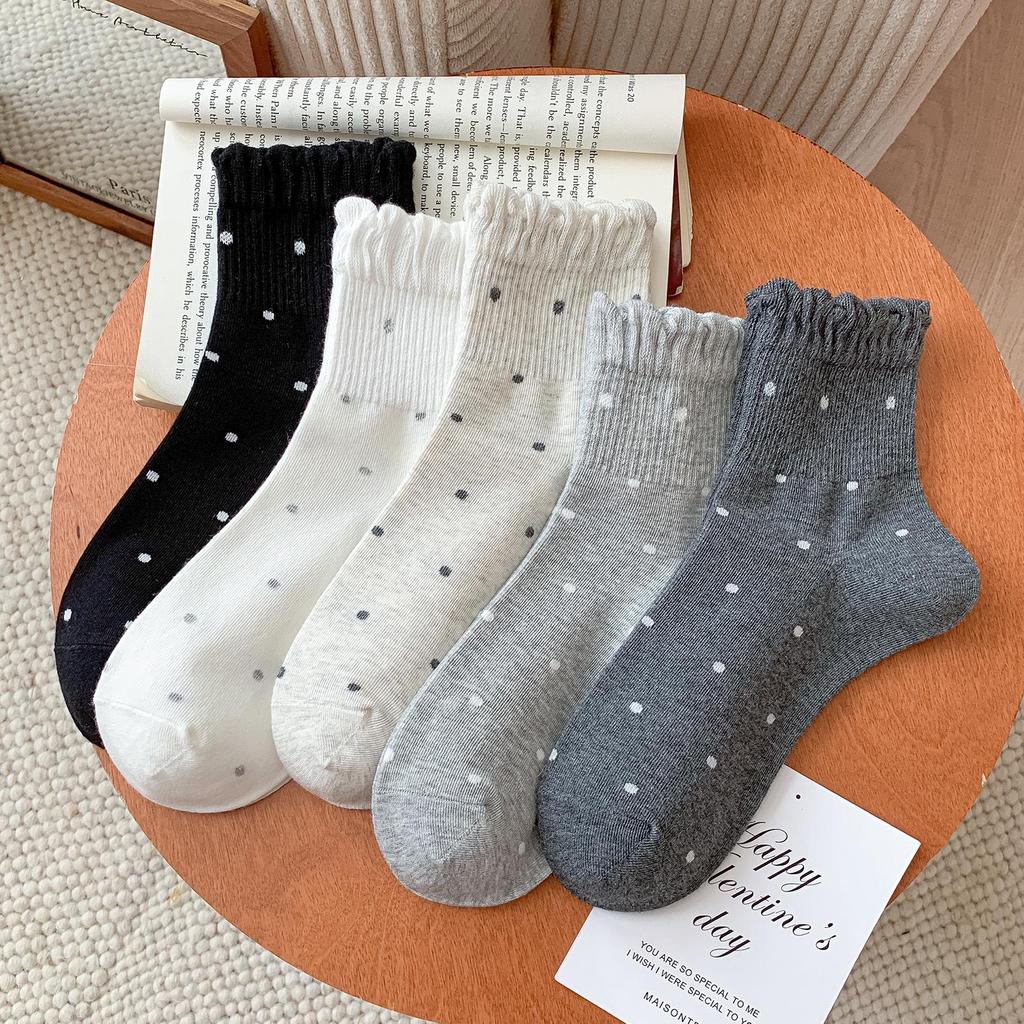Autumn Japanese Ballet Style Polka Dot Lace Mid-Calf Socks for Women (25 Pack)