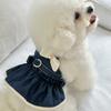 Hund Jeanskjol Vår Sommar Par Hundkläder Teddyklänning Valp Andningsbara Kläder med Rosett Pärlapplikation