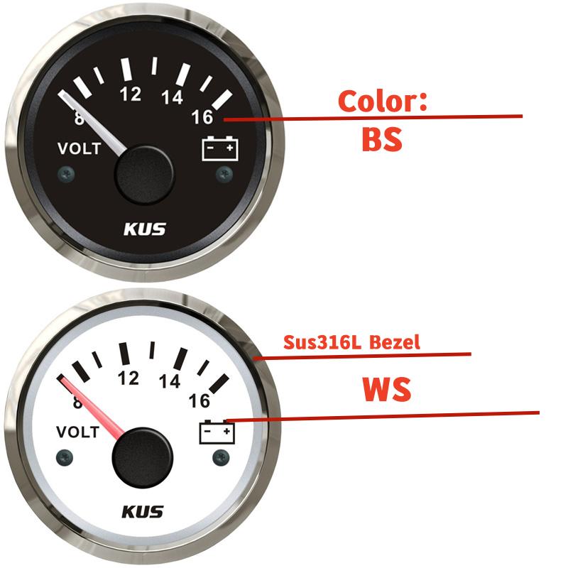 KUS Car Truck Boat 52mm 8-16V Display Voltmeters Pointer Voltage Gauges Marine 18-32V Volt Meters with Yellow or Red Backlight