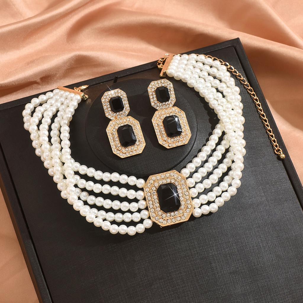 3-teiliges Damenmode Perlen-Serie Halskette Ohrringe Schmuckset, Geeignet für Hochzeiten, Partys und Festivalgeschenke