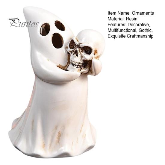 Spooky Tabletop Decoration Halloween Ghost Figurine with Skull, Resin Statue for Decor, Unique Party Supplies Retro Gothic Ornament Home Desktop