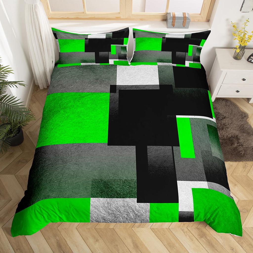 Homewish Geometric Anstract Duvet Cover Set For AdultPink Grey Square Bedding SetModern Fashion Bed Set