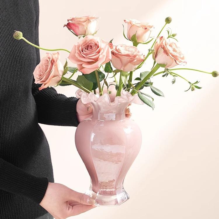 French Medieval Glass Vase High-end Ornament High-value Hydroponic Flower Arrangement Decoration Dining Table Home Simple Flowers