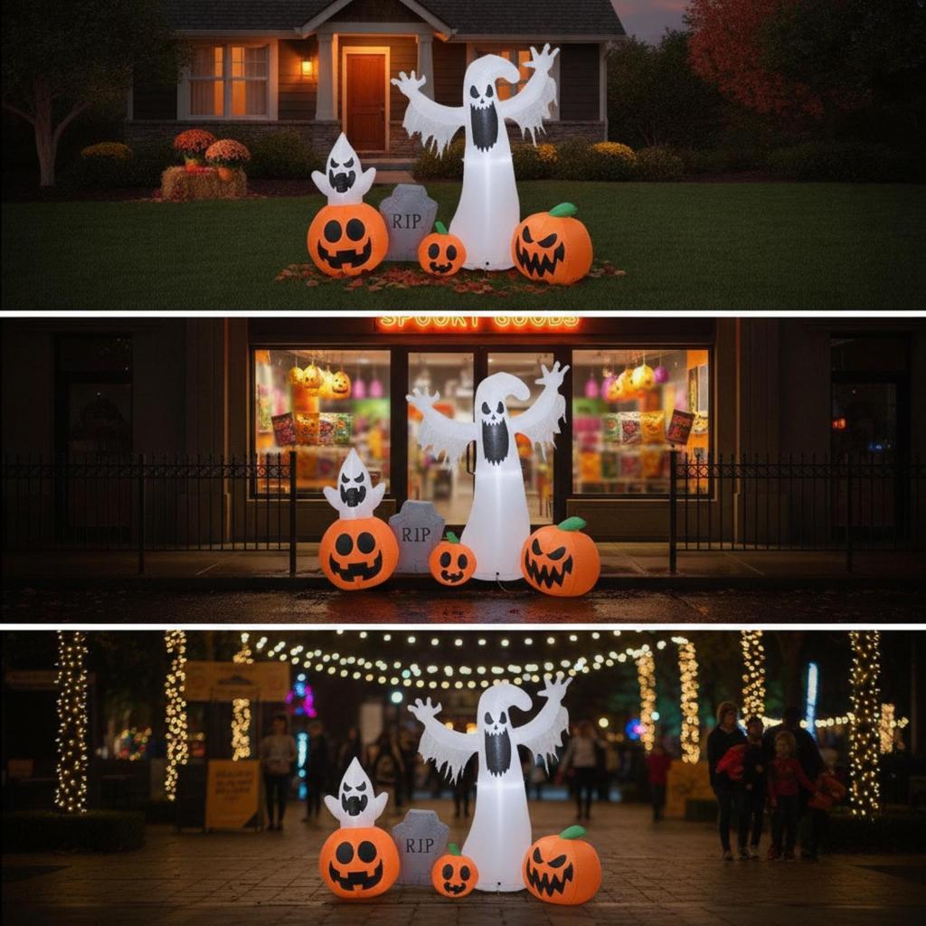 Inflatable Specters with Pumpkin Decor Outdoor WeatherResistant Yard Decoration
