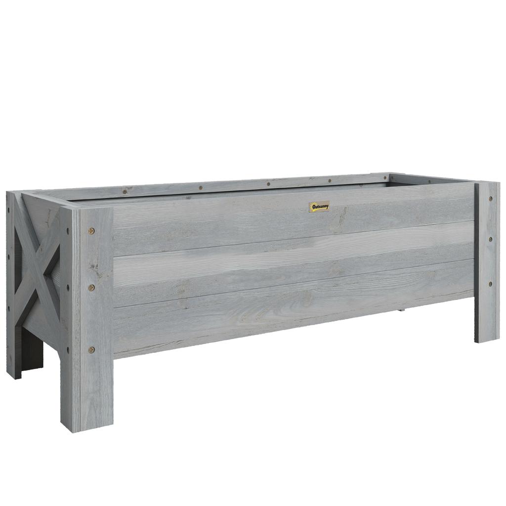58L Garden Raised Bed Planter Grow Containers for Outdoor Patio Plant Flower Vegetable Pot Fir Wood, 100 X 36.5 X 36 Cm, Grey