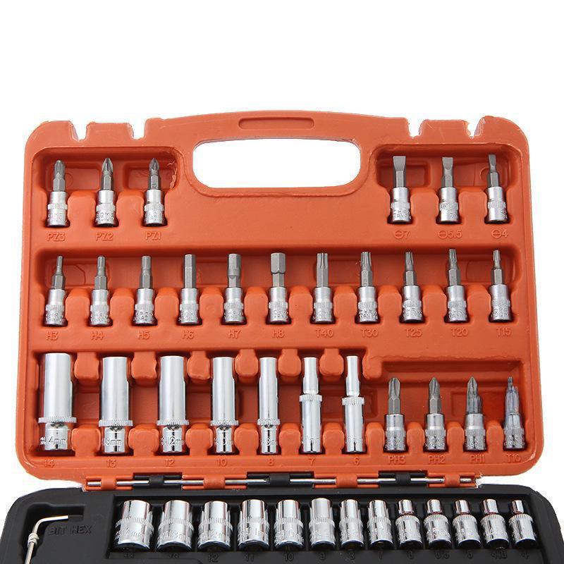 Jeu de 53 pièces de douilles et clé à cliquet 1/4" pour la réparation automobile