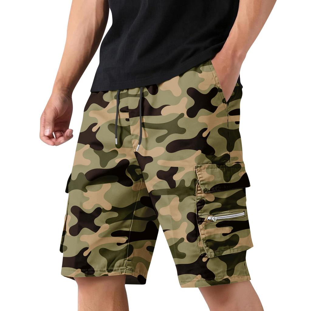 Pantaloncini Cargo Mimetici da Uomo con Vita Coulisse e Tasche Multiple Leggeri Resistenti Pantaloni da Lavoro per Esterno