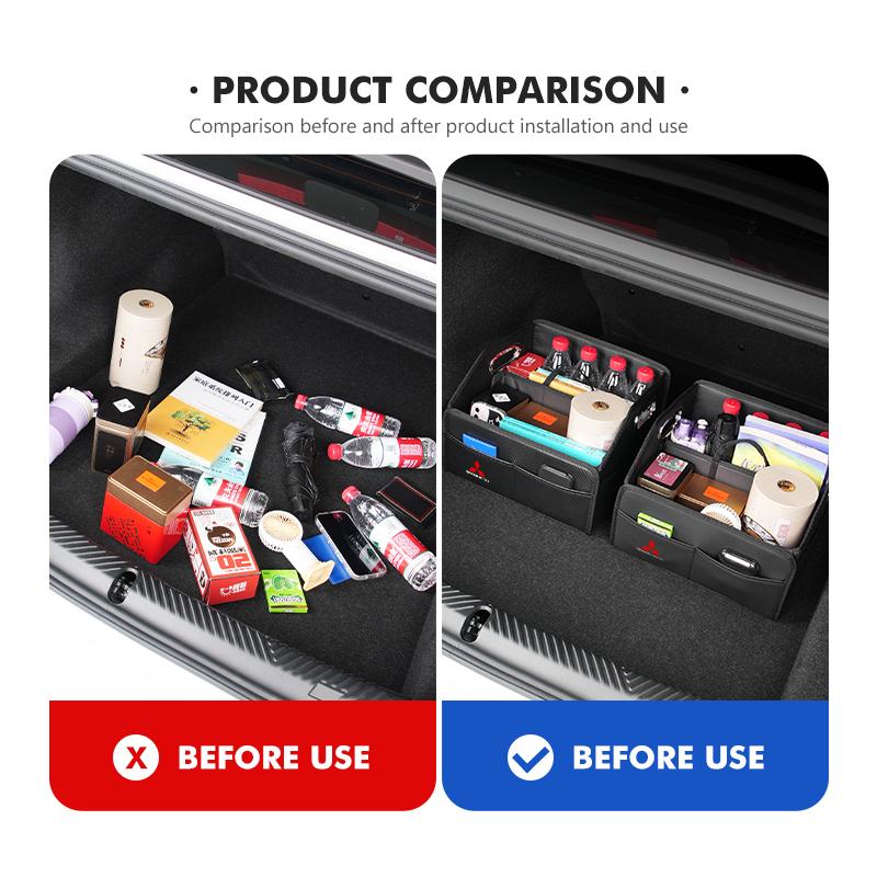 Car Leather Boot Organiser Storage Box Large Capacity Foldable Storage Bag For Mitsubishi Outlander Lancer L200 ASX Pajero