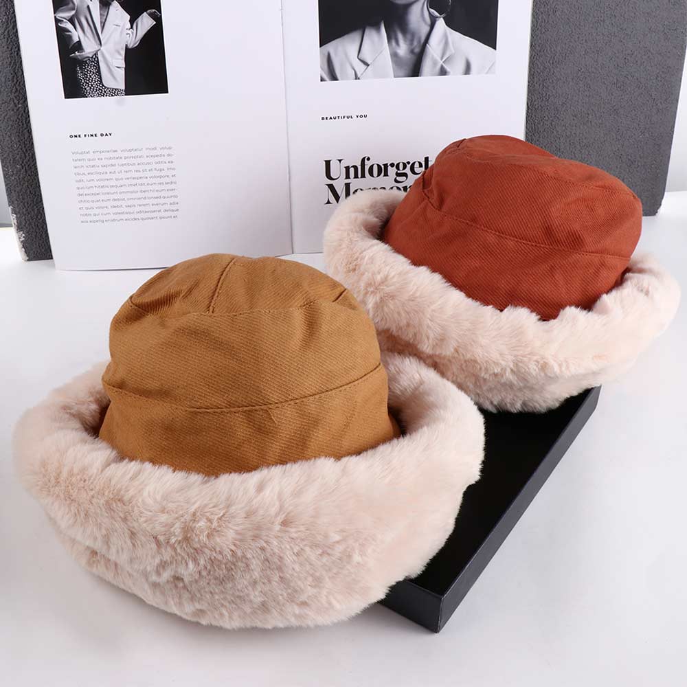 Windproof Thick Winter Japanese Large Warm Plush Bucket Hat Korean Style Beanies Women Hat Woolen