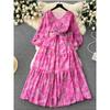 Retro Spring and Summer Lantern Sleeve Princess Floral Dress