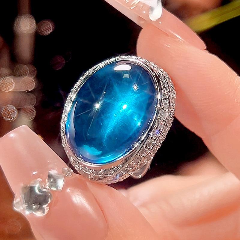 Jewelry Simulation Red Corundum Plain Fluorescent Retro Ring Main Stone 13 * 18