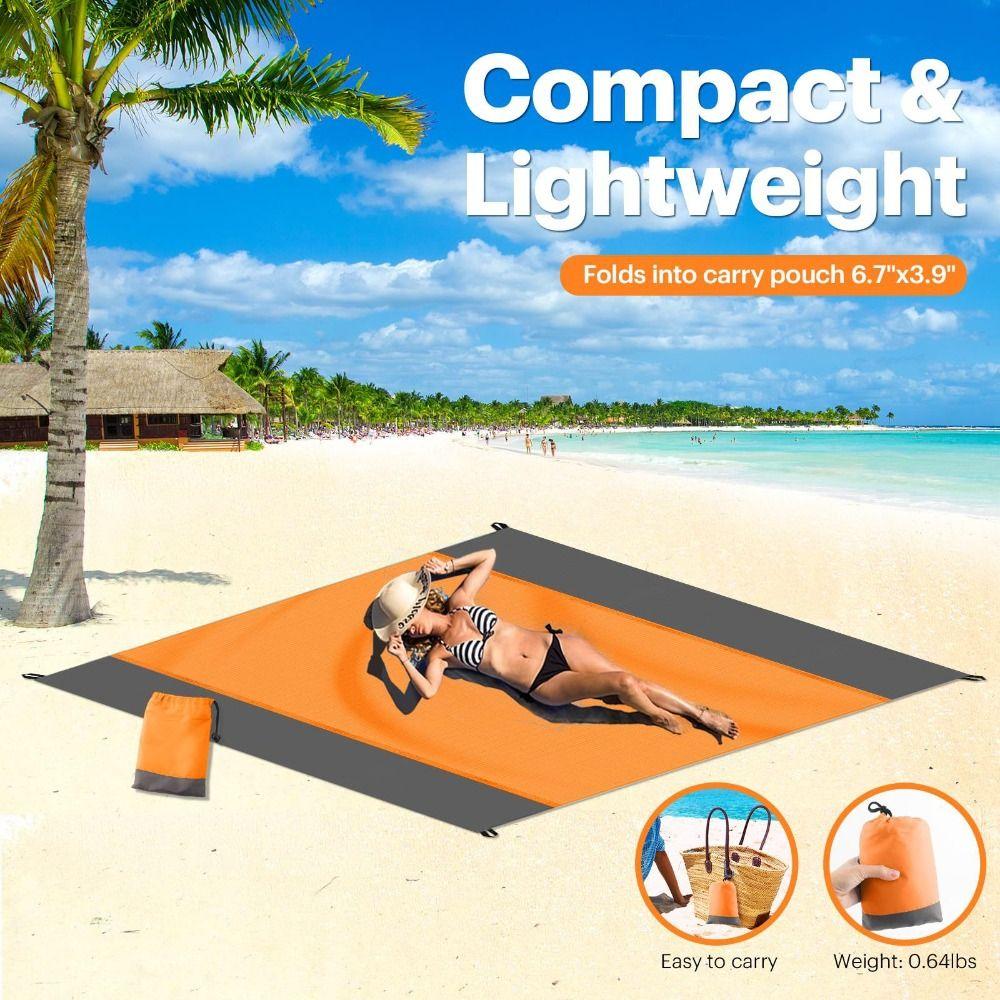 210x200cm Lomme Strandteppe Sammenleggbar Sandstrandmatte Campingmatte for Utendørs Camping Reise