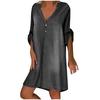 Women's Summer Casual V Neck Denim Long Party Dresses Short Sleeve Swing Dress