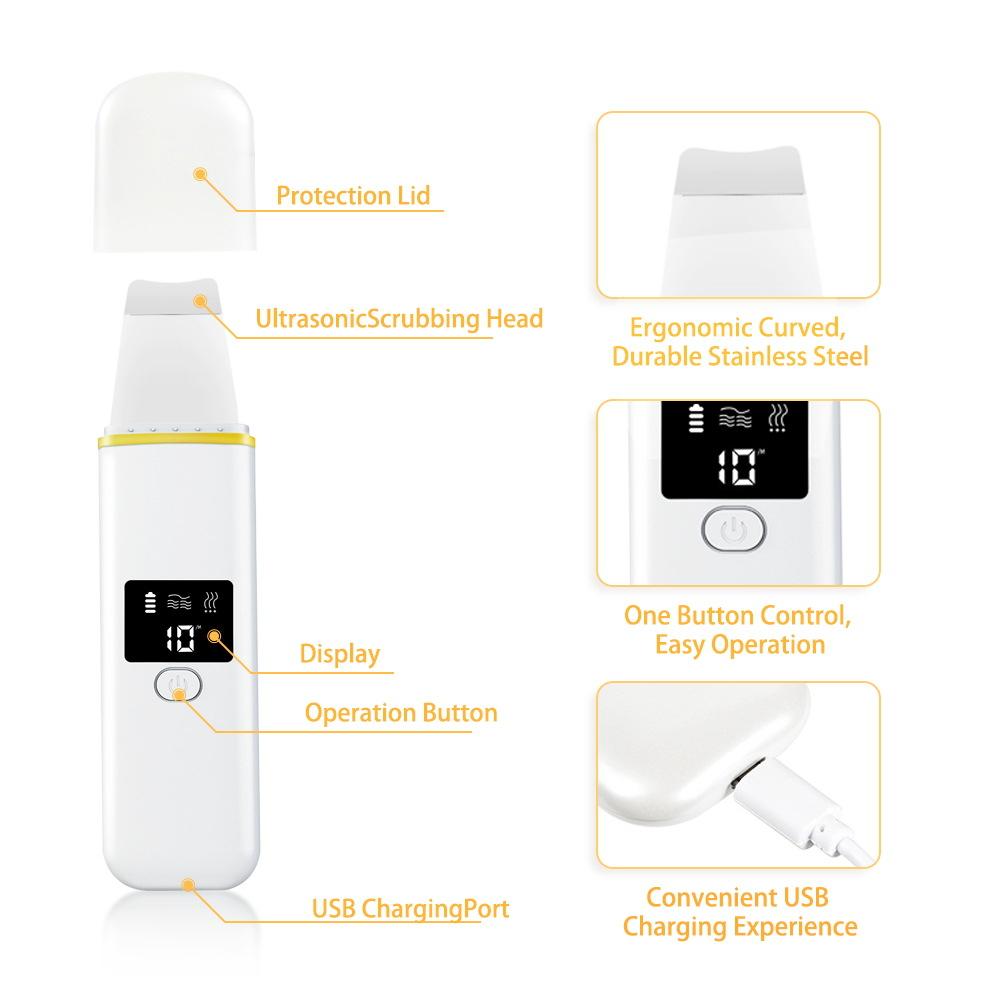 Equipped display screen Blackhead Remover Pore Cleaner Ultrasonic Skin Scrubber Face Spatula Facial Skin Exfoliator Scraper