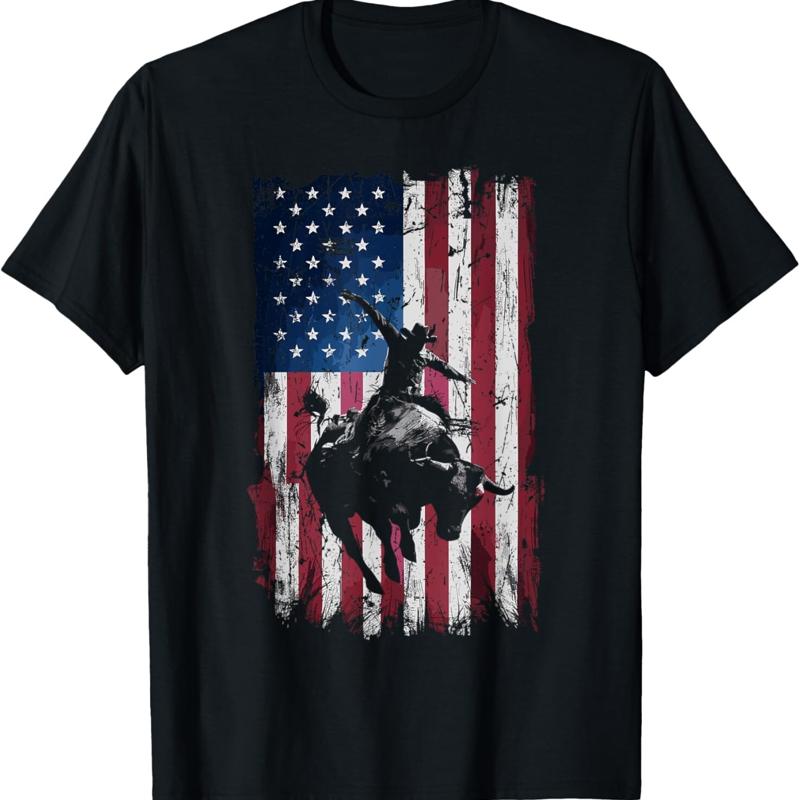 

Rodeo Cowboy Western USA Flag Cowboys T Shirt - Men s Summer Cotton Graphic Tee S разноцветный