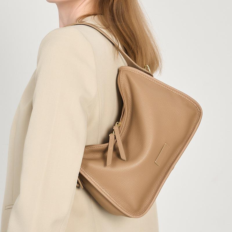 First layer cowhide bag women's new leather pillow bag retro simple and versatile shoulder bag commuter armpit bag