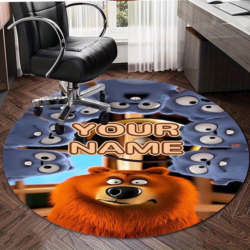 Personalized Grizzy Bear Round Chair Office Rug - Perfect for Mat, Office Chair & More - Ideal Gift for Birthdays and Holidays