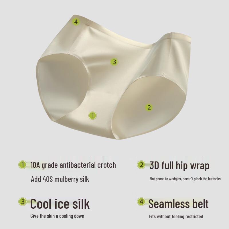Ordifen Women's Seamless Mid-Rise Antibacterial Ice Silk Briefs