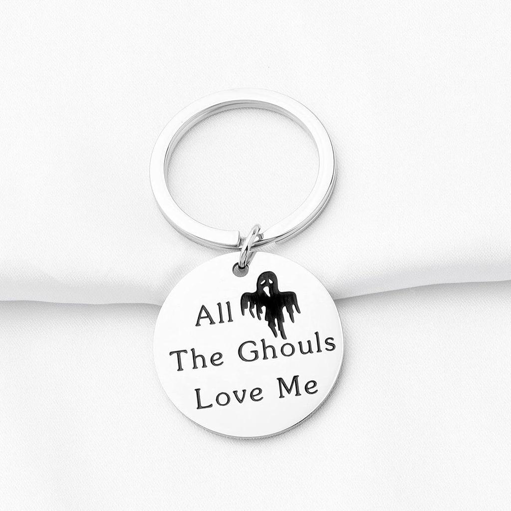 All The Ghouls Love Me Ghost Stainless Steel Keychain Halloween Design Fashion Bag Pendant Practical Festival Gift